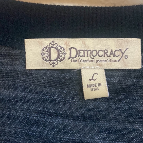Democracy Striped Rauched Sleeves Black Grey Pockets L - Picture 2 of 10